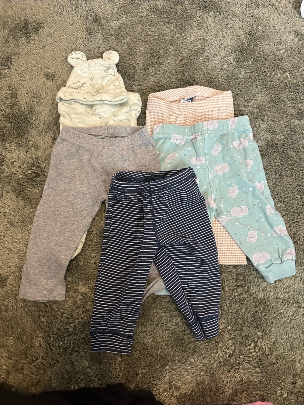 5-Piece Baby Pants & Hat - Gray, Navy, Mint, Cream, Peach